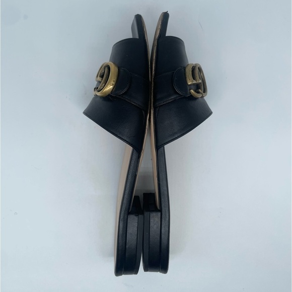 Gucci Black leather Marmont Double G Slide Sandals EU 37.5 US 7.5 - Picture 10 of 12